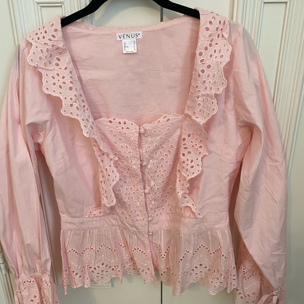 Venus Pink Blouse Eyelet Lace size 10